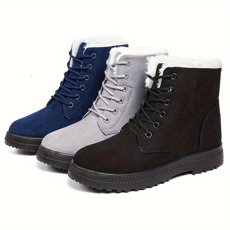 Women'S Ankle Boots - Winter Warm Round Toe Flat Shoes with Lace-Up Closure, Non-Slip Rubber Sole, & Accent - All-Season Casual Boots for Everyday & Formal, Ladies Winter Boots, Outdoor Footwear, Fabric Lined Interior, Outdoo