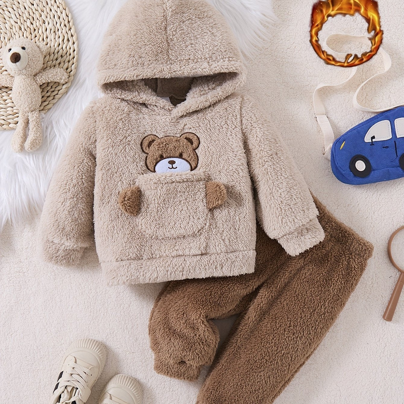 Տղաների աշնանային և ձմեռային նորաձև, առօրյա, պարզ, խելոք, տաք, միագույն, փափուկ, արջուկի տեսքով ասեղնագործված վերնաշապիկով, երկկտորանոց, հիանալի է բացօթյա օգտագործման համար