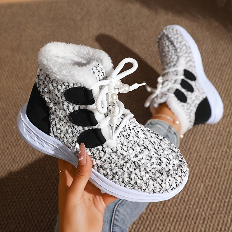 XS կանացի նորաձև, հարմարավետ, տաք, բաց գույնի, փափուկ, ժանյակավոր կարճ կոշիկներ + արհեստական ​​մորթուց հյուսվածք, նորաձև, առօրյա, ձմեռային կոշիկներ, կանանց համար երկար ձմեռային կոշիկներ, լայն չափսի արհեստական ​​մորթուց կոշիկներ, կանացի ձյան կոշիկներ