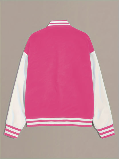 Կանացի առօրյա երկարաթև բեյսբոլի բաճկոն «A» տառի դետալով - սև և բեժ երկգույն դիզայն, կոճակներով առջևի մաս, գրպաններ, աշուն/ձմեռ նորաձև վերնազգեստ, աշուն-ձմեռ հագուստ | կոճակներով բաճկոն | ֆունկցիոնալ գրպաններ