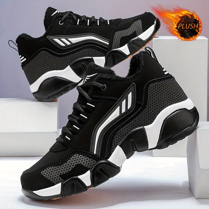 HIDEDUGO-ի ծանրքաշային ձմեռային կոշիկներ-սնիկերներ - Տաք միջին բարձրությամբ կոշիկներ, ամենագնացքային TPR ներբան, կապերով արտաքին կոշիկներ սառույցի և ձյան համար, մեծ չափսեր (սև/սպիտակ) - Ցուրտ եղանակի համար ամենօրյա և սպորտային կոշիկներ