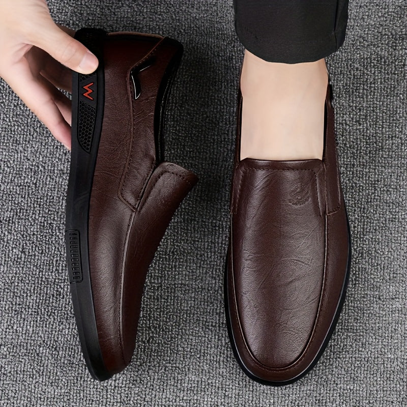 Men's Slip-On Loafers Cowhide Rubber Sole Business Casual Shoes