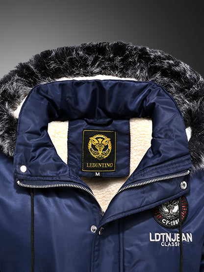 Men's Heavyweight Arctic Winter Jacket - -210gsm Windproof Coat with Full-Zip Closure, Hooded Insulated Outerwear - Machine Washable Cold Weather Jacket for Skiing, Snowboarding, Camping - Navy Blue, Winter Accessories, Skiin