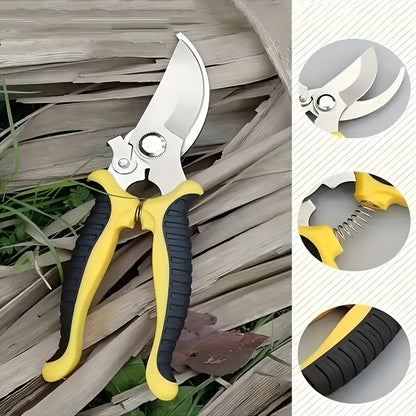 Heavy-Duty Professional Stainless Steel Pruner with Comfort Grip, Multi-Functional Garden Shears and Secateurs - Non-Slip Ergonomic Design for Effortless Spring Assisted Opening & Closing; Sharp Blades Cut Thick Branches With