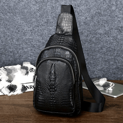 1pc Men's Fashion Crocodile Pattern Waist Bag, Multifunctional Shoulder Trendy Bag