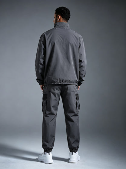Men's Windproof Nylon Athletic Tracksuit Set with Cargo Pants