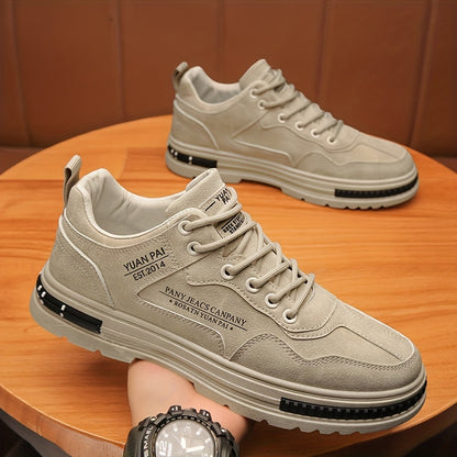Men'S Fashion Sneakers, Casual All-Season Low Top Lace-up Shoes, Solid Color, Round Toe, Faux Upper & Inner, PVC Sole, Cloth Insole, Outdoor Streetwear
