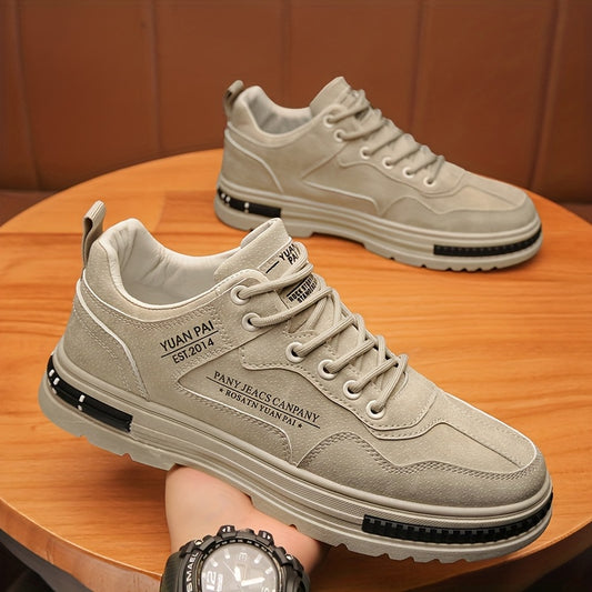 Men'S Fashion Sneakers, Casual All-Season Low Top Lace-up Shoes, Solid Color, Round Toe, Faux Upper & Inner, PVC Sole, Cloth Insole, Outdoor Streetwear