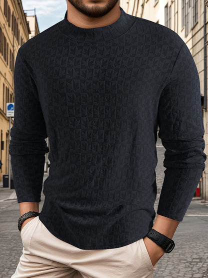 Տղամարդու երկարաթև մարզաշապիկ կիսաբարձր օձիքով, առօրյա ժակարդե հիմք վերնաշապիկի համար, աշնանային և ձմռան համար նախատեսված ոճային և բարձրորակ վերնաշապիկ