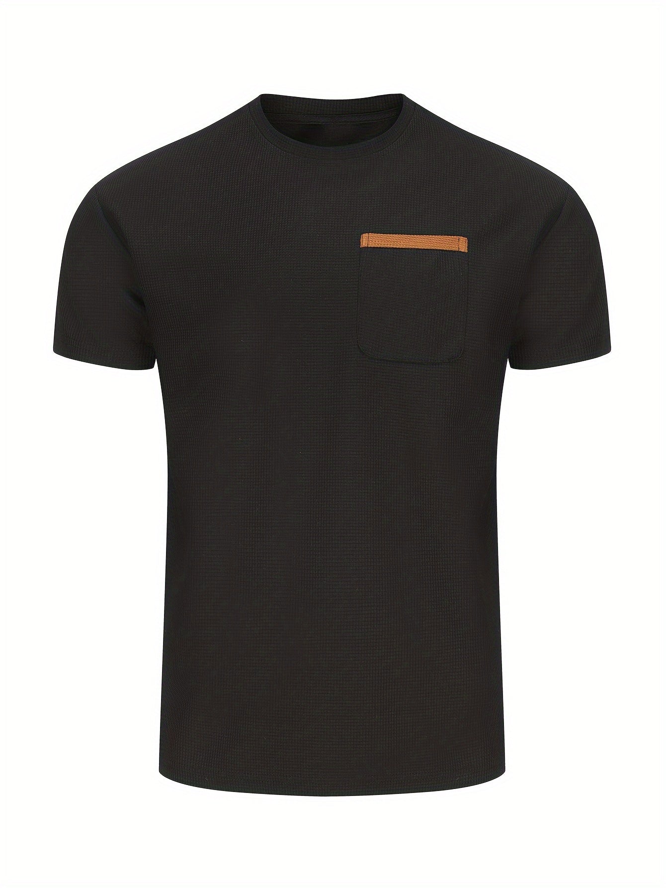 Men's Solid T-shirt With Chest Pocket, Casual Short Sleeve Crew Neck Tee, Men's Clothing For Summer Outdoor