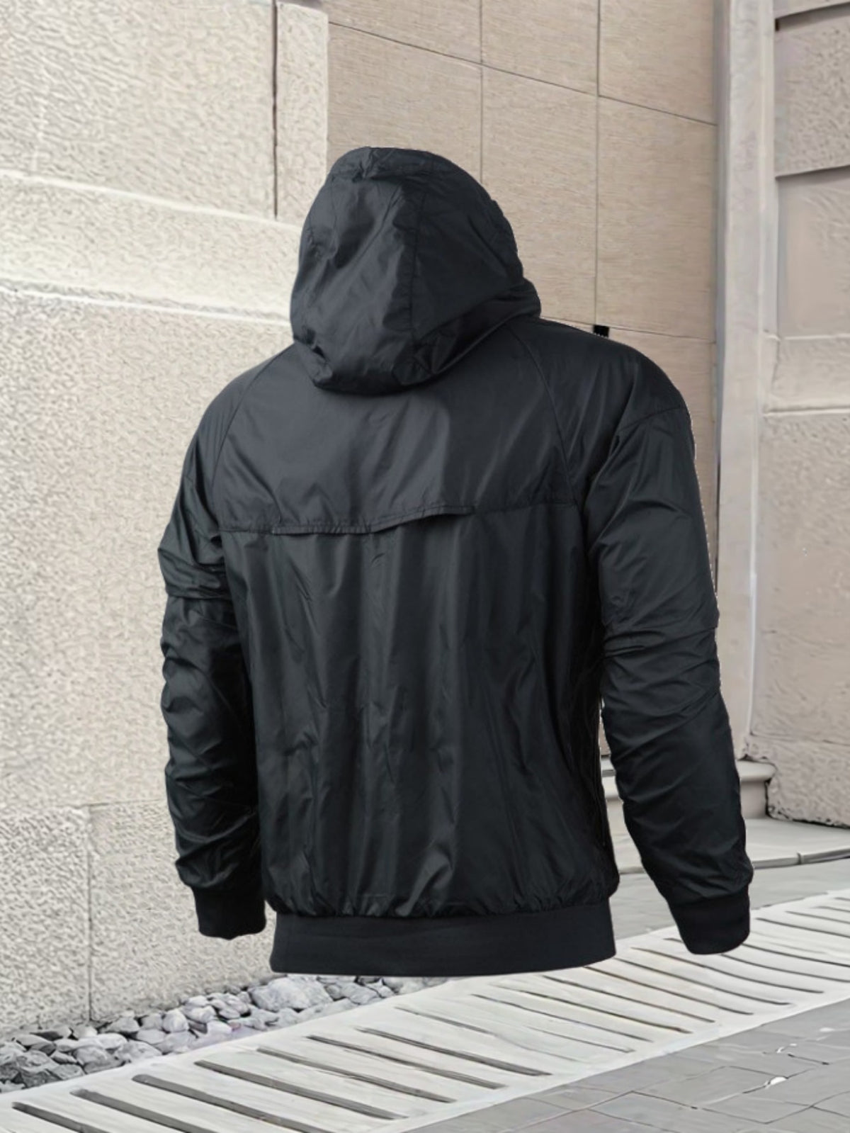 Men's Casual Hooded Zipper Jacket with Gradient Mountain Print