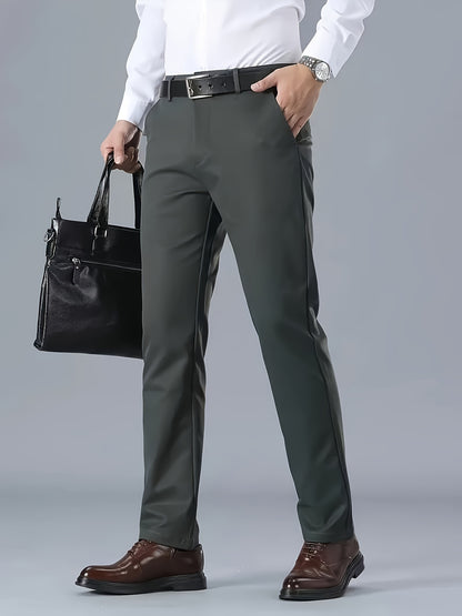 Men's Solid Color Business Casual Pants, Lightweight Business Style Versatile Trousers for Office