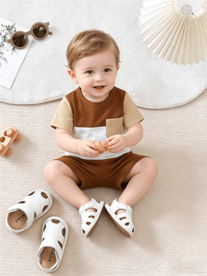 Baby Boy Summer Romper Set Casual Patchwork 2pcs Outfit