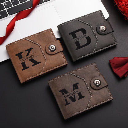 1pc Custom Unisex Wallet, Personalized Initial Name Gender-Neutral Business Wallet with Snap Closure, Multiple Card Slots, Credit Card Holder, Coin Purse, Available in Black, Dark Brown, Light Brown