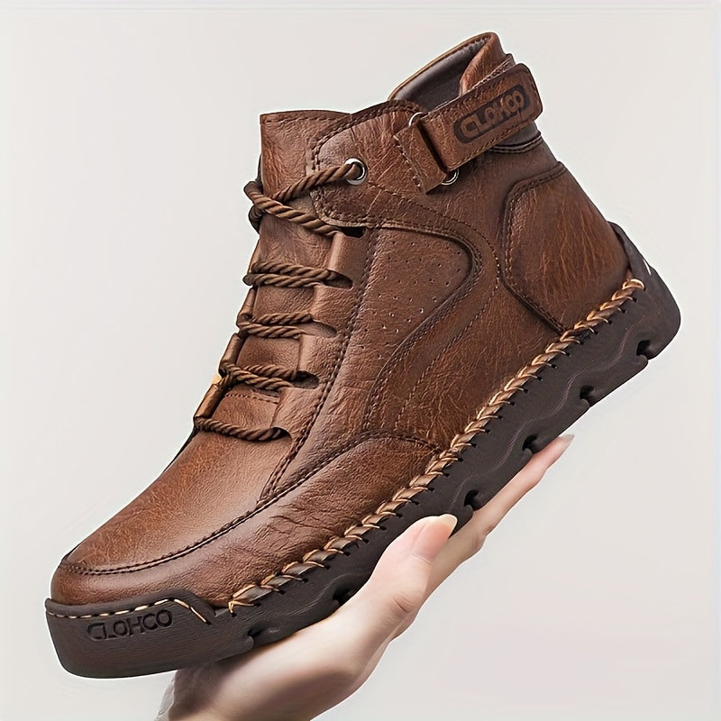 Men's Casual Mid-Top Sneakers with Rubber Sole and Lace-Up Design