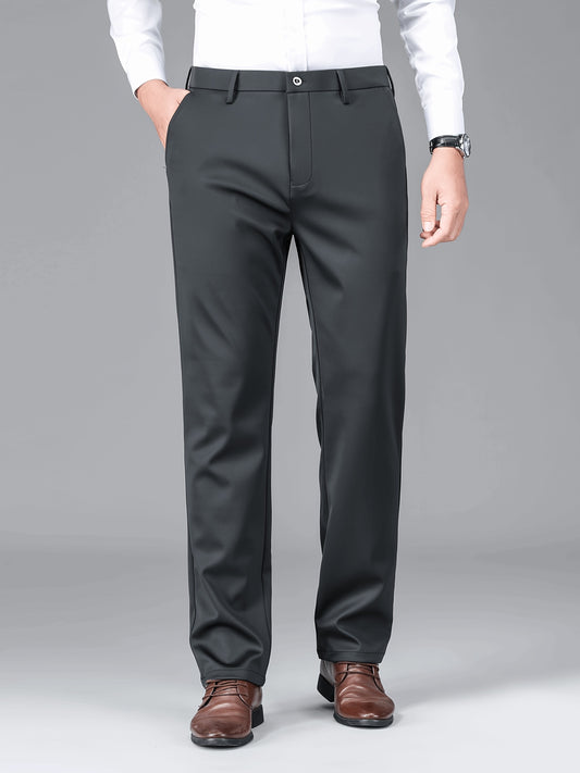 2pcs Men's Business Casual Stretch Dress Pants, Wrinkle-Resistant & Iron-Free, All-Season Wear, Logo, Navy Blue & Black, Polyester Blend, Machine Washable