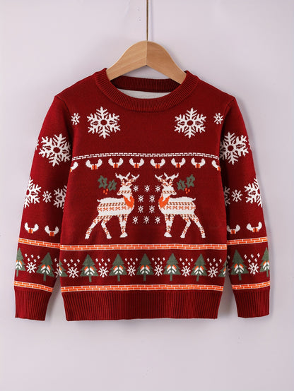 Boys' Sweater Christmas Autumn Winter Casual Fashion Sweet Romantic Loose Comfortable Round Neck Pullover Suitable for Daily Wear, Vacation, and School Knitwear