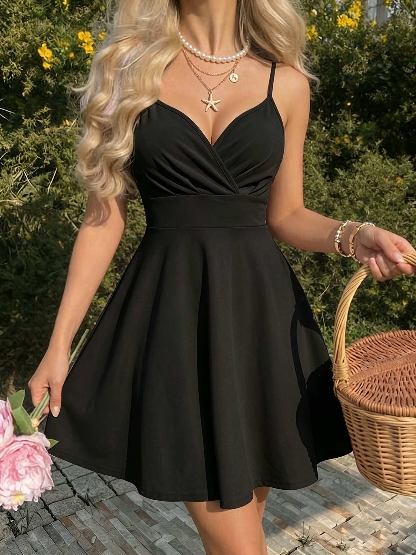 Women's Elegant Spaghetti Strap Fit and Flare Dress