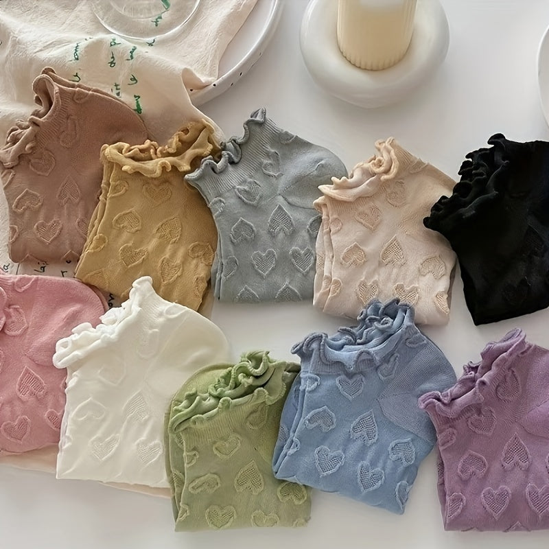 5 Pairs of Random Love Lace Socks Women's Socks Japanese Korean Style Cute Thin Breathable Hollow Short Socks