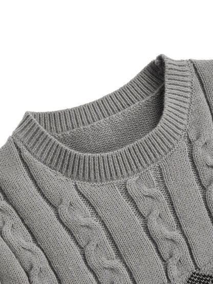 Men's Slim-Fit Cable Knit Sweater - Winter Warm Pullover with Geometric Corduroy Clasp (Adjustable Rope), Round Neck Long Sleeve Casual Sweating for Fall/Winter Layering - Hand Washable Knitwear for Smart-Casual Outfits (Not
