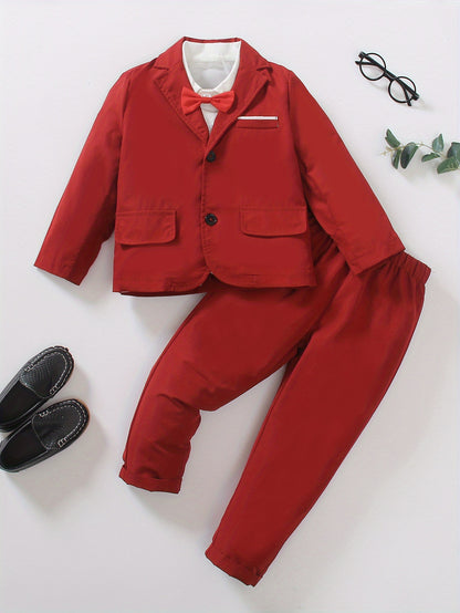 Boys' Solid Color Casual Suit Set for Spring and Autumn