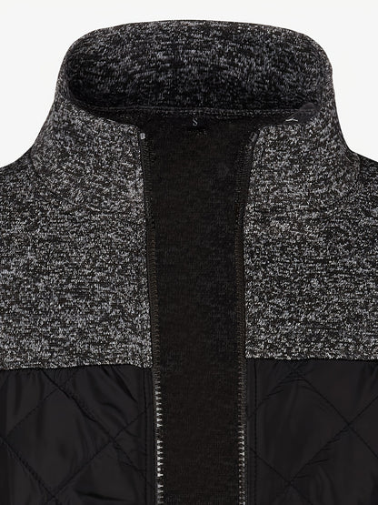 Men's Knitted Cardigan Jacket, Autumn Winter Casual Stand Collar Full Zip Coat, Long Sleeve Regular Fit Jacket