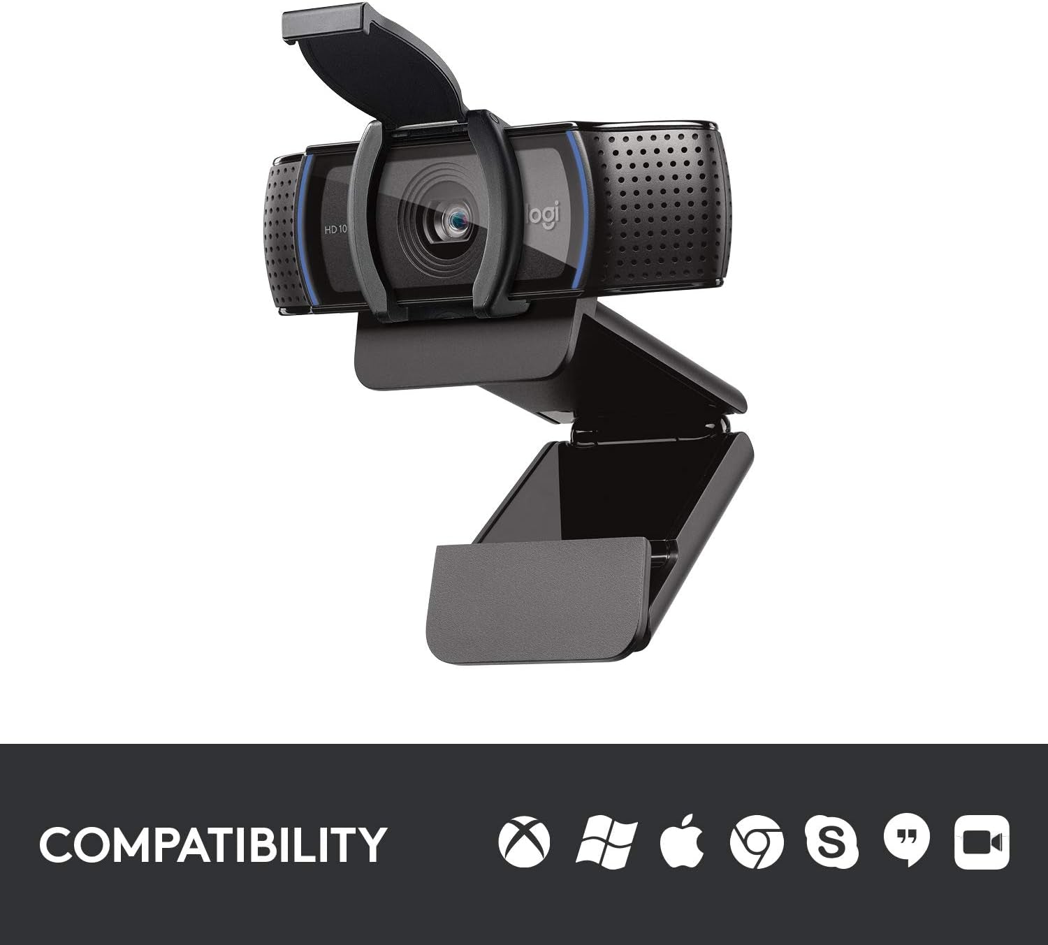 Logitech C920S HD Pro Webcam, Full HD 1080P/30Fps Video Calling, Clear Stereo Audio, Light Correction, Privacy Shutter, Works with Skype, Zoom, Facetime, Hangouts, Pc/Mac/Laptop/Tablet/Xbox - Black