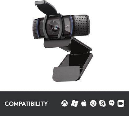 Logitech C920S HD Pro Webcam, Full HD 1080P/30Fps Video Calling, Clear Stereo Audio, Light Correction, Privacy Shutter, Works with Skype, Zoom, Facetime, Hangouts, Pc/Mac/Laptop/Tablet/Xbox - Black