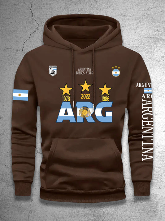 Men's Hooded Sweatshirt with Argentina Design - Casual Winter Pullover
