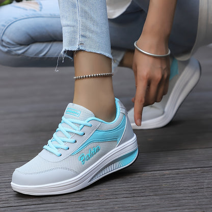 Women's Breathable Mesh Platform Sneakers, Casual Lace Up Outdoor Shoes, Comfortable Low Top Shoes  Plus Size