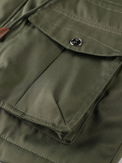 Men'S Winter Fleece-Lined Military-Style Jacket - Thickened Zip-Up Coat with Large Pockets, Olive Green Casual Winter Coat for Outdoor Activities, Winter Coats, Durable Fabric Coat