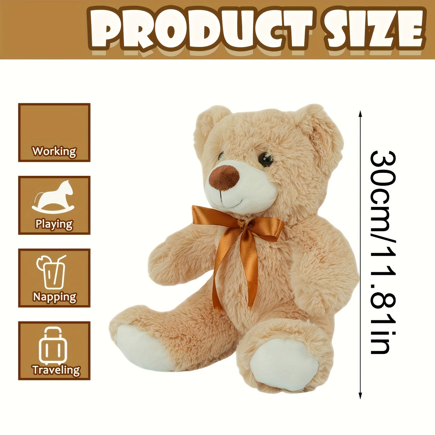 30 սմ/11.8 դյույմ խելոք արջուկ փափուկ խաղալիքներ, սիրուն փափուկ խաղալիք, իդեալական է ծննդյան օրերի, Սուրբ Վալենտինի օրվա, Սուրբ Ծննդյան, տան զարդարանքի և հարսանիքների համար