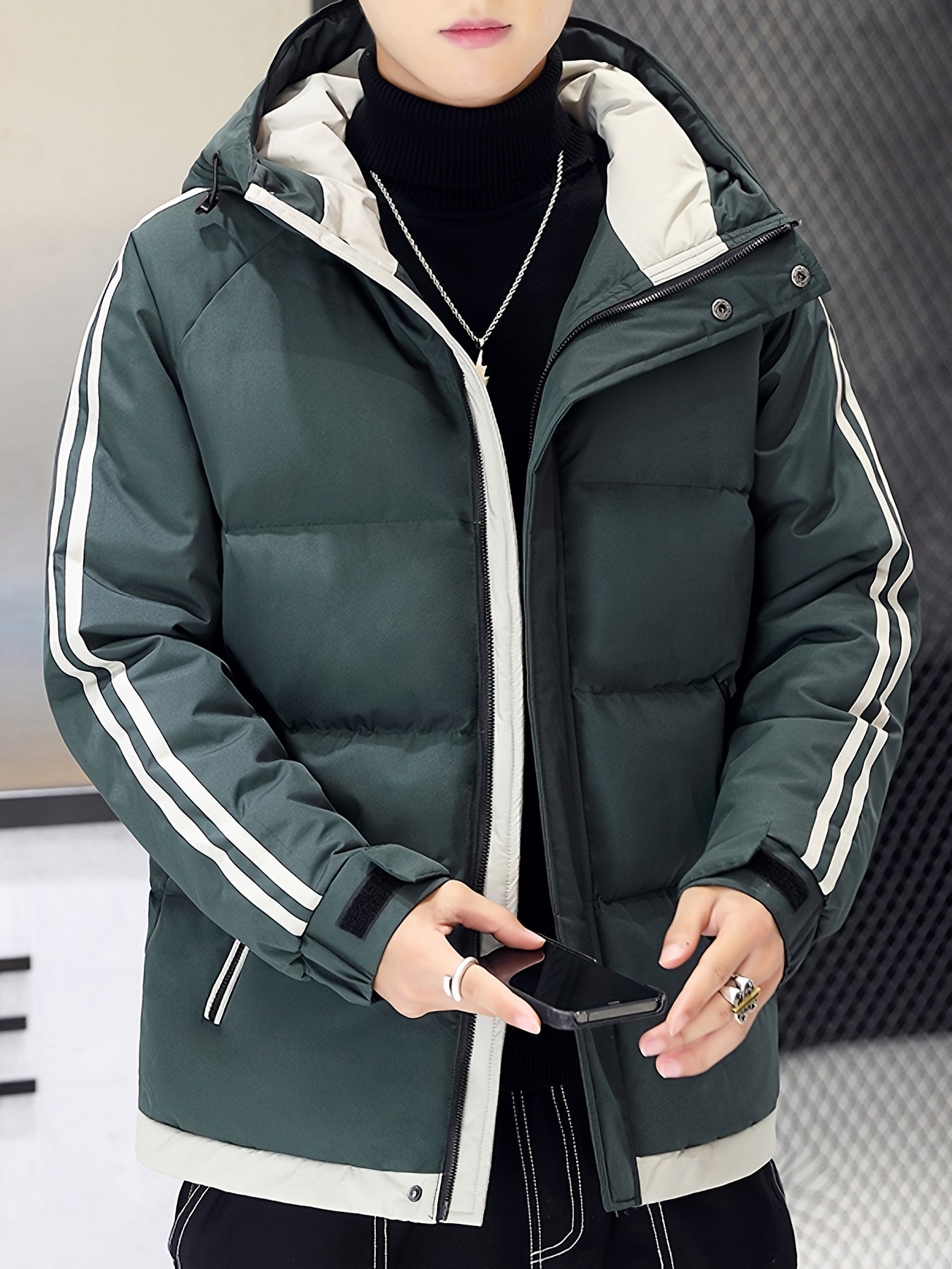 Men'S Heavyweight Winter Hooded Jacket - Thermal Insulated Cold Weather Coat with Zipper Closure, Long Sleeve Outerwear for Hiking, Skiing, Thick, Hiking Gear, Sleek Design, Durable Construction, Outdoor Enthusiasts