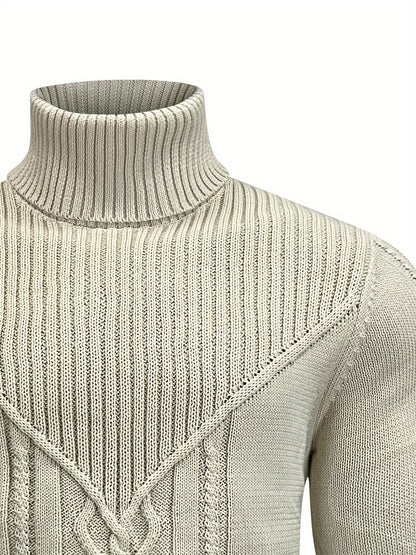 Men'S Casual Winter High Neck Turtleneck Sweater | Black Solid Color, Medium Stretch Fabric, Regular Fit, Hand Wash Only, Sleek Knitwear, Long Sleeve, Rib-Knit Detail