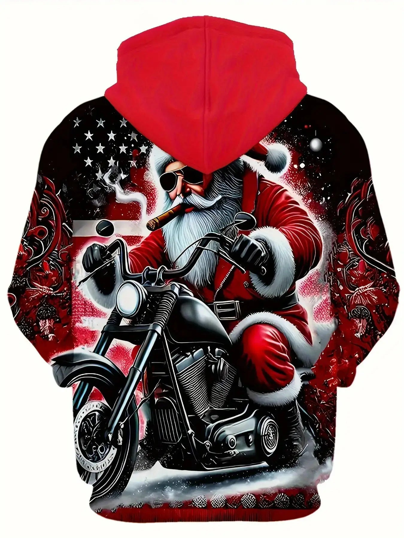 Men'S Christmas Hoodie with Santa Claus Riding Motorcycle & Reindeer Print - Warm Winter Pullover with Kangaroo Pocket, Machine Washable, Regular Fit Casual Long Sleeve Hoodie for Holiday Parties, Home Loungewear & Casual Att