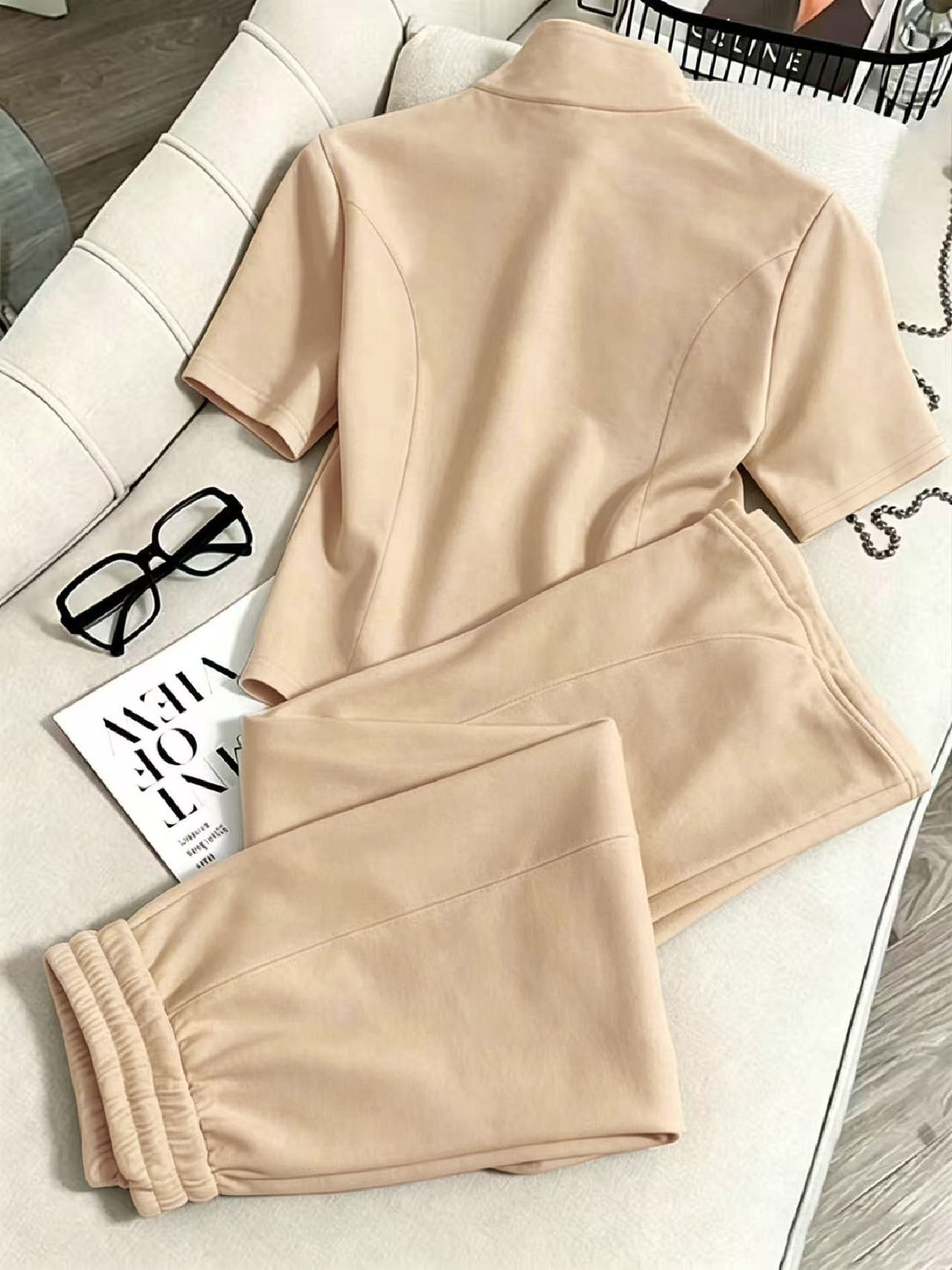 Women’s Chic Minimal 2-Piece Zip Track Suit - Casual Elegant