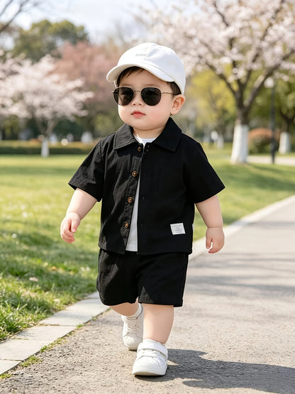 Baby Boy Summer Shirt & Shorts Set, Casual Woven Polyester