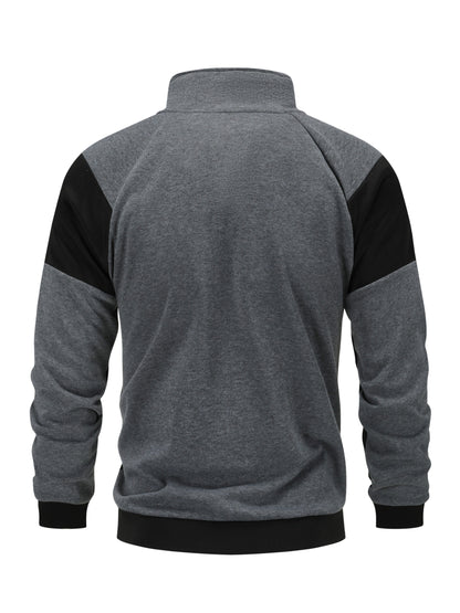 Men's Slim Fit Color Block Zip-Up Jacket with Stand Collar