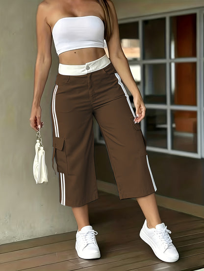 Women's Casual High-Waist Side Seam Ribbon Capri Shorts