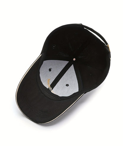 Men's Adjustable Baseball Cap with Feather & Freedom Embroidery - All-Season, Sun Protection, Black Washed Polyester, Sun Visor, Outdoor Sports, Perfect Choice
