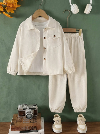 Boys' Casual Corduroy Set with Long-Sleeve Jacket & Pants