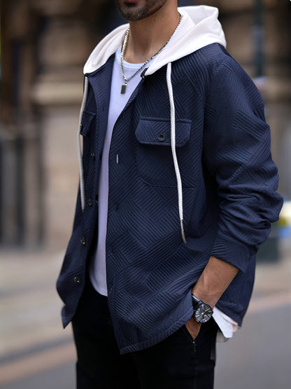 Տղամարդու առօրյա գլխարկով սվիտեր - միագույն երկար թևքով սվիտեր՝ կոճակներով առջևի մասով, սովորական չափսի աշնանային ձմեռային վերնազգեստ ամենօրյա զբոսանքների համար, սվիտեր-բաճկոն, դիմացկուն գործվածք, տրիկոտաժե