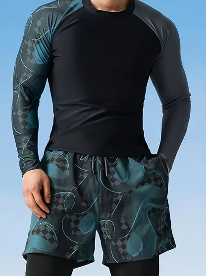Men's Double-Layer Sports Swim Trunks with Drawstring
