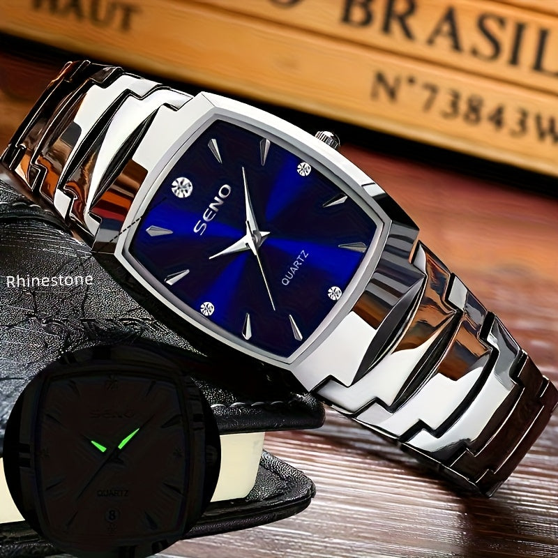Men's Retro Square Business Watch with IPX7 Waterproof Alloy Strap