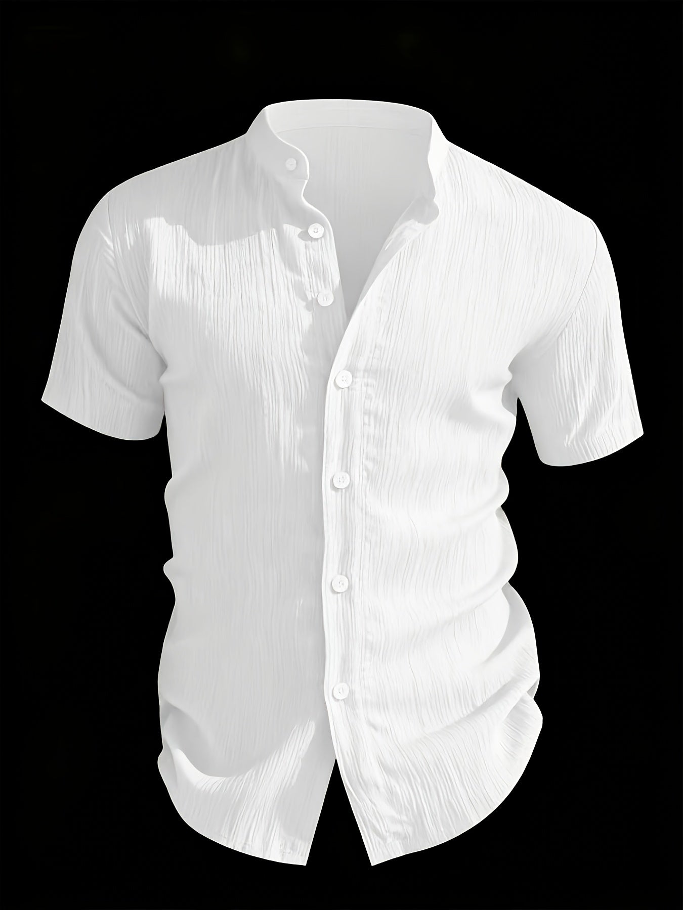 Men's Casual Solid Color Short-Sleeve Shirt with Stand Collar