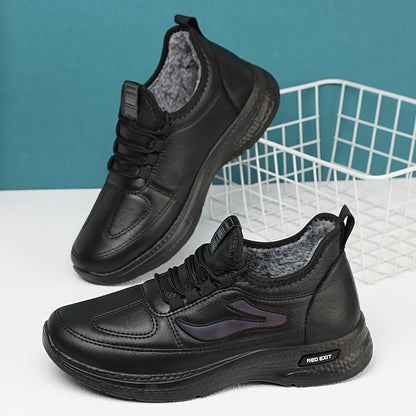 FKO Men's All-Season Slip-On Ankle Boots - Heavy-Duty Winter Warmth, Upper & Traction Tread Sole, Black & Brown (Purple Accent) - Casual/Outdoor/Urban Short Boots for Ice & Snow, One-Strap Closure (No Buckles)