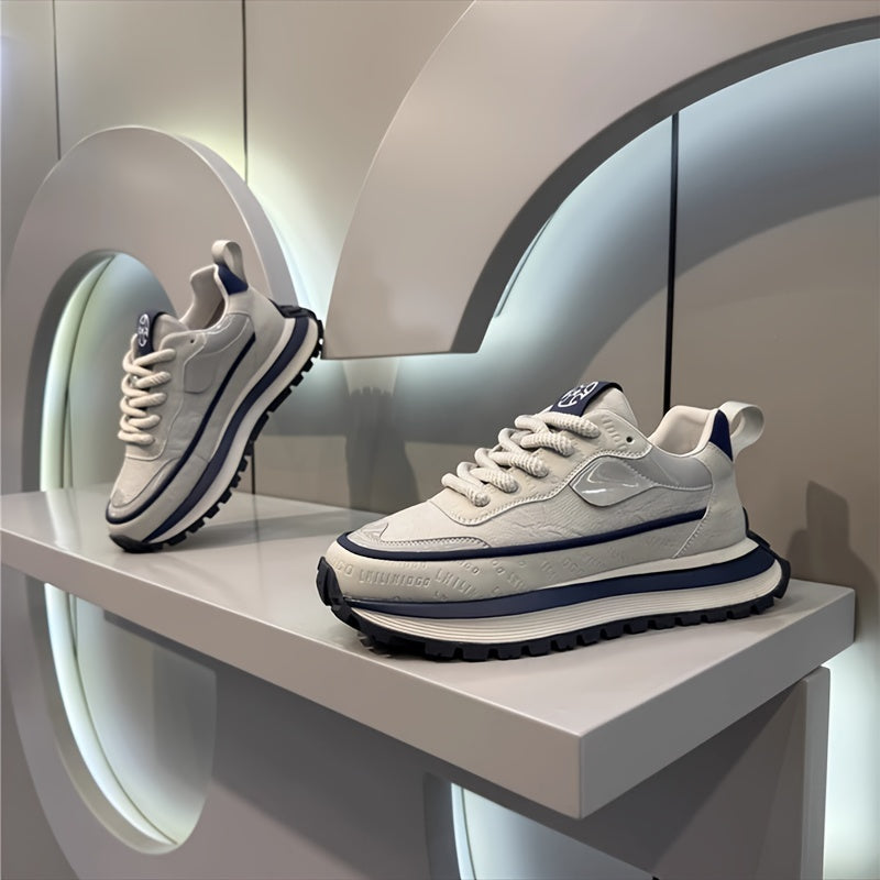Men's Slip-Resistant Solid Color Sneakers - Low-Top Lace-Up Shoes Suitable for Casual, & Daily Wear - Comfortable Cushioned Sole, PVC Outsole, Year-Round Versatile Sneakers - ayq