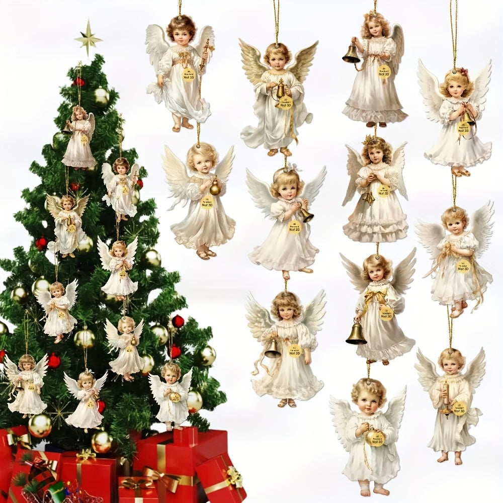 12pcs/24pcs Victorian Style Angel Ornaments - Serene White Angels with Golden Bells and Ribbons, Perfect for Home, Window, Fireplace, and Party Decorations, Festive Spring and Country Style, Ideal Celebration and Party Gift,