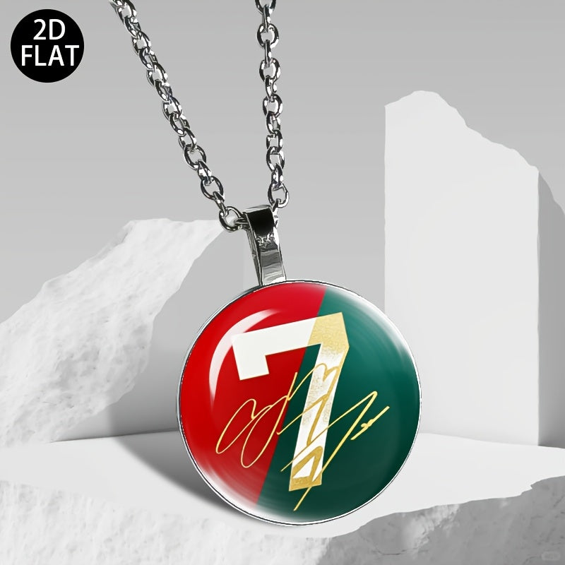 Auspicious Number 7 Soccer Pendant Necklace with Red Green Jersey Desi - ayq