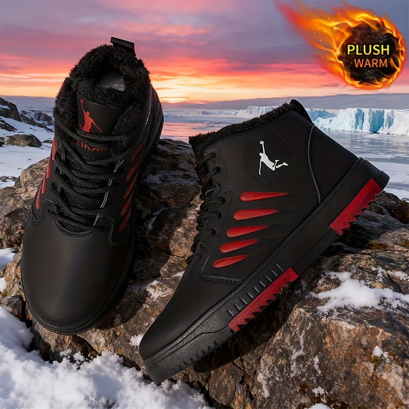 Men'S Winter Warm Thermal Insulated Sneakers - Heavy-Duty Cold Weather Shoes with Thick PVC Sole, Lace-Up Closure, All-Season Outdoor Hiking, Skateboarding, Basketball - Mid-top Design For Enhanced Stability & Warmth - Ideal